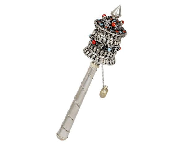 Silver Tibetian Hand Held Prayer Wheel.