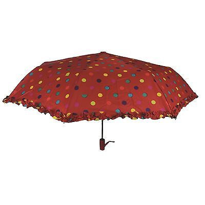 Umbrella with Automatic open/close. With polka dots & frills. RED Bermoni