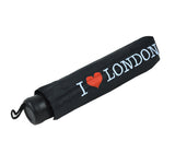 Black Folding Umbrella with "I love London" Print. Light & Easy to Carry -(LON-02)