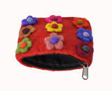 Felt Red With Flower Attached Coin Purse.