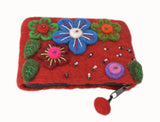 Felt Red With Flower & Leaves Coin Purse.