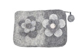 Felt Dark Gray With Flower Attached Coin Purse.