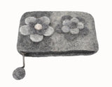 Felt Dark Gray With Flower Attached Coin Purse.