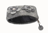 Felt Dark Gray With Flower Attached Coin Purse.